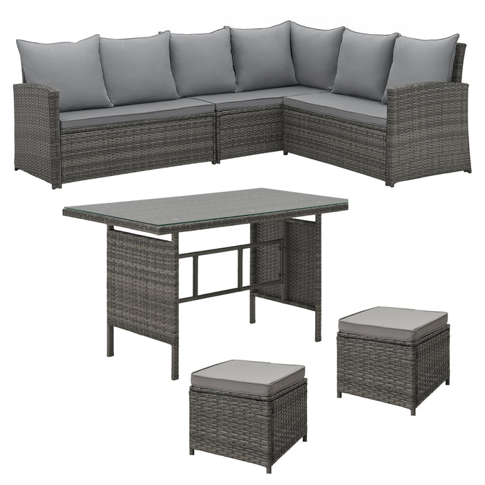 MONROE Garten-Lounge Set Outdoor Rattanlounge Essgruppe Polyrattan Lounge-Möbel Sitzgruppe Schwarz/Grau/Braun