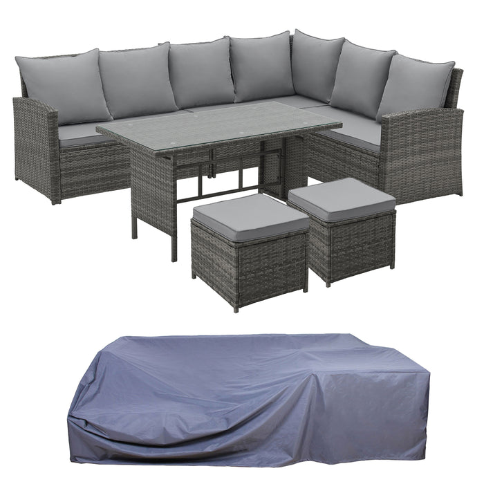 SVITA MONROE Garten-Lounge Set Abdeckhaube Outdoor Rattanlounge Essgruppe Polyrattan Lounge-Möbel Sitzgruppe Grau