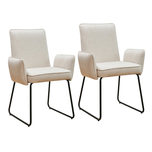 Zwei cremefarbene SVITA Alba Esszimmerstühle im 2er-Set mit Leinenoptik, gepolstert und mit schwarzen Metallkufenbeinen