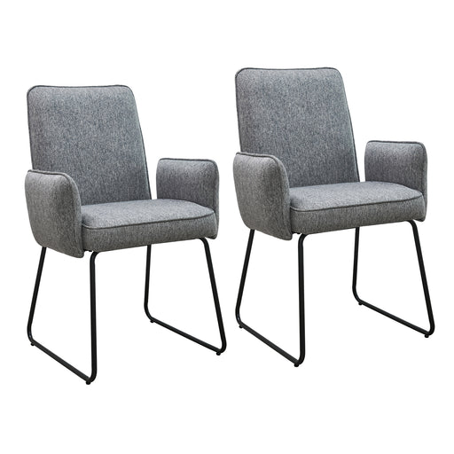 Zwei graue SVITA Alba Esszimmerstühle im 2er-Set mit Leinenoptik, gepolstert und mit schwarzen Metallkufenbeinen