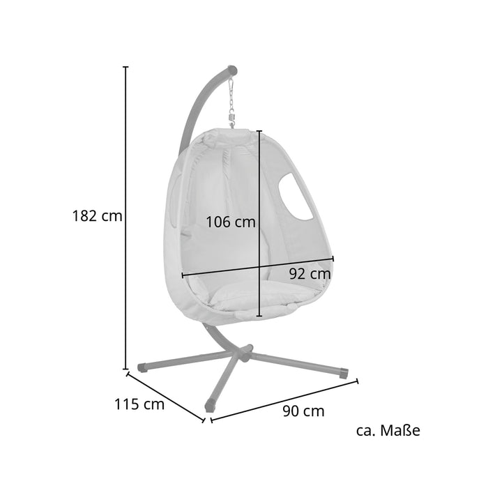 SVITA SNUGGY Hängesessel grau mit Gestell, Maße: Höhe 182 cm, Breite 90 cm, Tiefe 115 cm, Sitzkorb 106 cm hoch und 92 cm tief