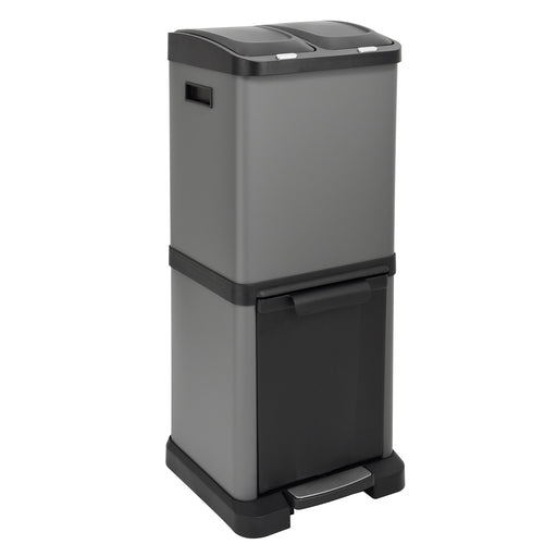 SVITA 3XCOMBO32 grauer Mülleimer 32L mit zwei 8 Liter Müllbehältern oben und einem ausklappbaren 16 Liter Müllbehälter unten