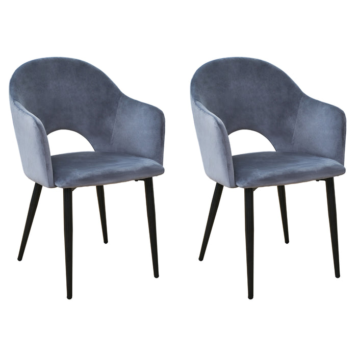 Zwei dunkelgraue SVITA Hailey Esszimmerstühle mit gepolstertem Sitz und Rückenlehne, schwarzen schlanken Beinen, modernes Design