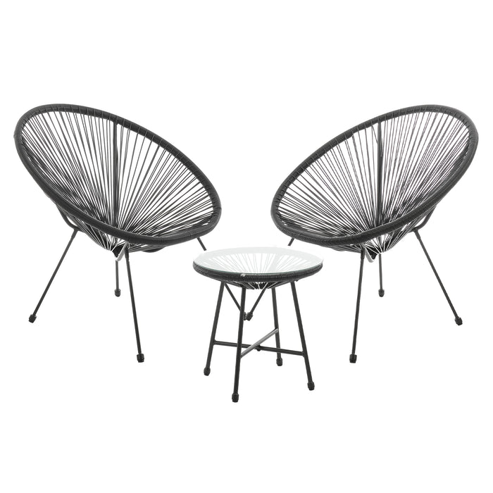 SVITA BALI Balkonset 3-teilig - schwarz - 2 Sessel, 1 Tisch mit Glasplatte
