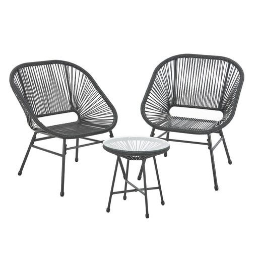 Balkonmöbel Set TULUM 3-tlg. - 2 Sessel und Beistelltisch mit schwarzem Rattangeflecht