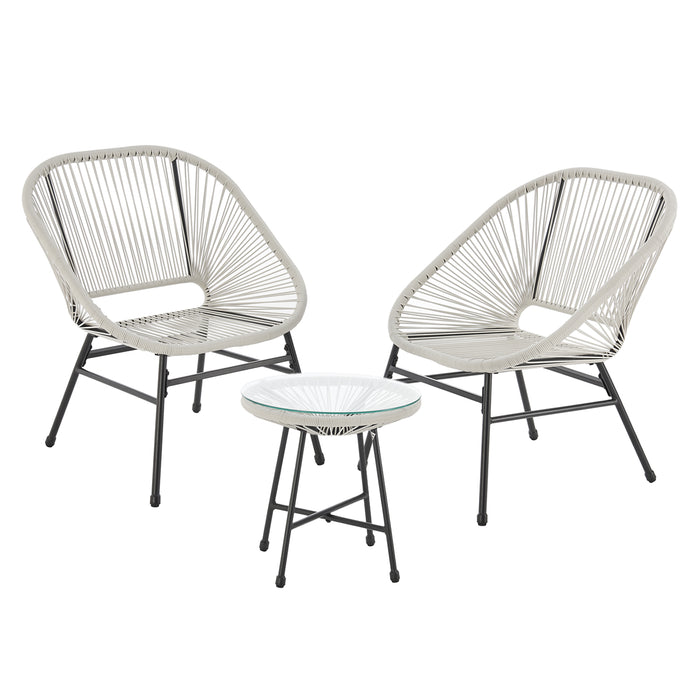 Balkonmöbel Set TULUM 3-tlg. - 2 Sessel und Beistelltisch mit weissem Rattangeflecht