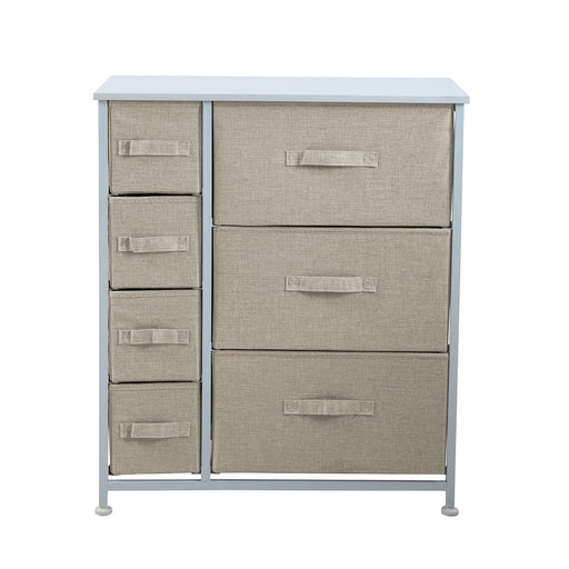 SVITA ARI Metallregal weiß mit vier kleinen und drei großen beigen Stoffschubladen