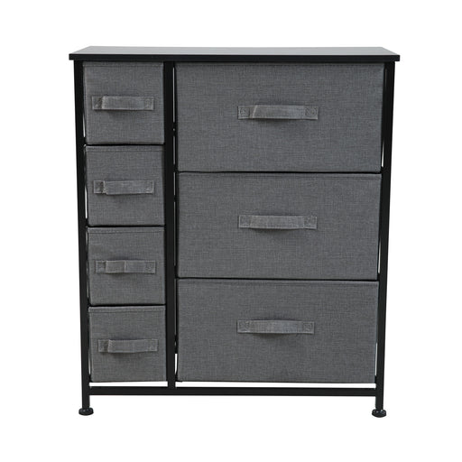 SVITA ARI Metallregal schwarz mit vier kleinen und drei großen grauen Stoffschubladen