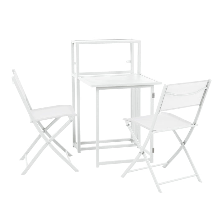 Klappbares Balkonset mit Tisch und zwei Stühlen mit weißem Mesh-Polster