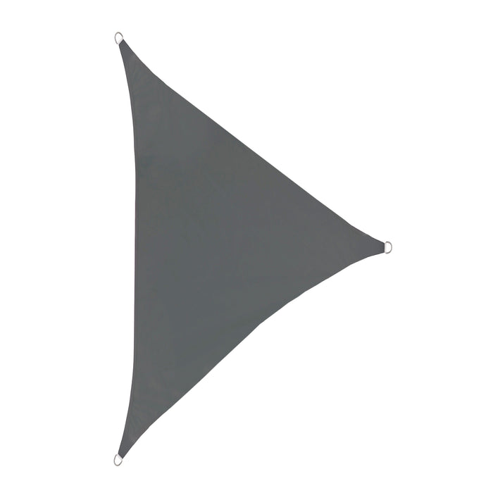 Dreieckiges, dunkelgraues Sonnensegel 3,6x3,6x5,1m mit Metallösen an den Ecken