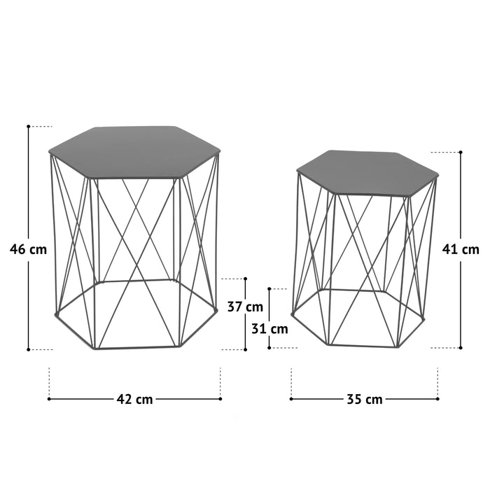 Maßbild SVITA HARPA Beistelltisch: großer Tisch 42x46 cm, kleiner Tisch 35x41 cm