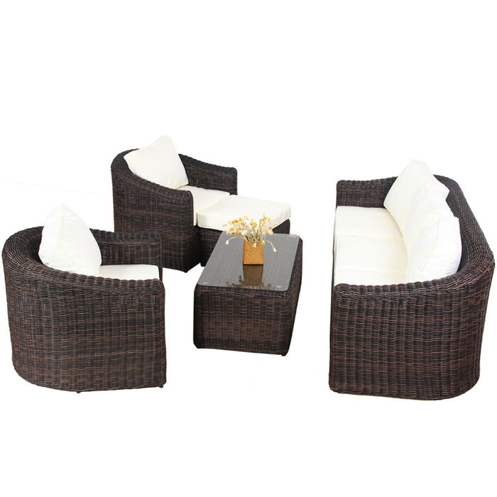 CALIFORNIA DELUXE Polyrattan Gartenmöbel Set mit Rundrattan-Optik Braun