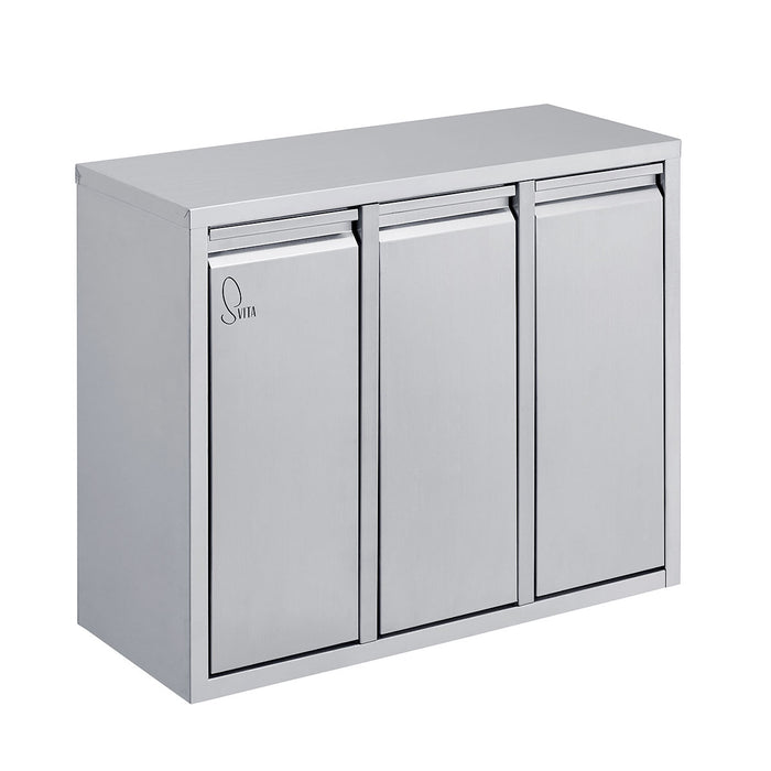 SVITA Mülleimer Wandbefestigung H3X8 - Silber mit drei horizontal angeordneten Müllbehältern