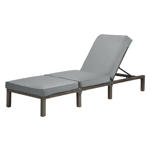 Graue Polyrattan Gartenliege mit grauer Polsterauflage und verstellbarer Rückenlehne