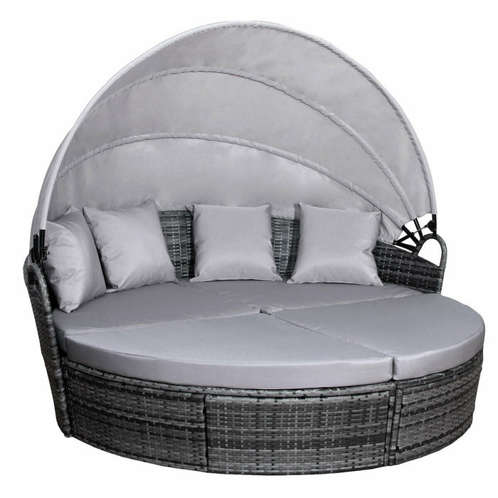 SVITA Savannah Sonneninsel mit grauem Polyrattan, rundem Design, verstellbarem Sonnendach und grauen Kissen