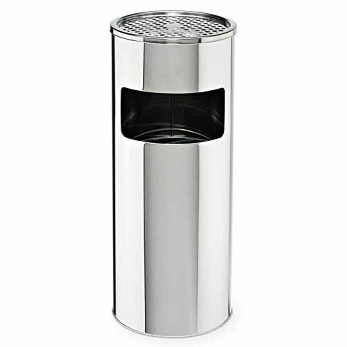 Standaschenbecher aus glänzendem Edelstahl mit rundem, perforiertem Deckel und seitlicher Öffnung