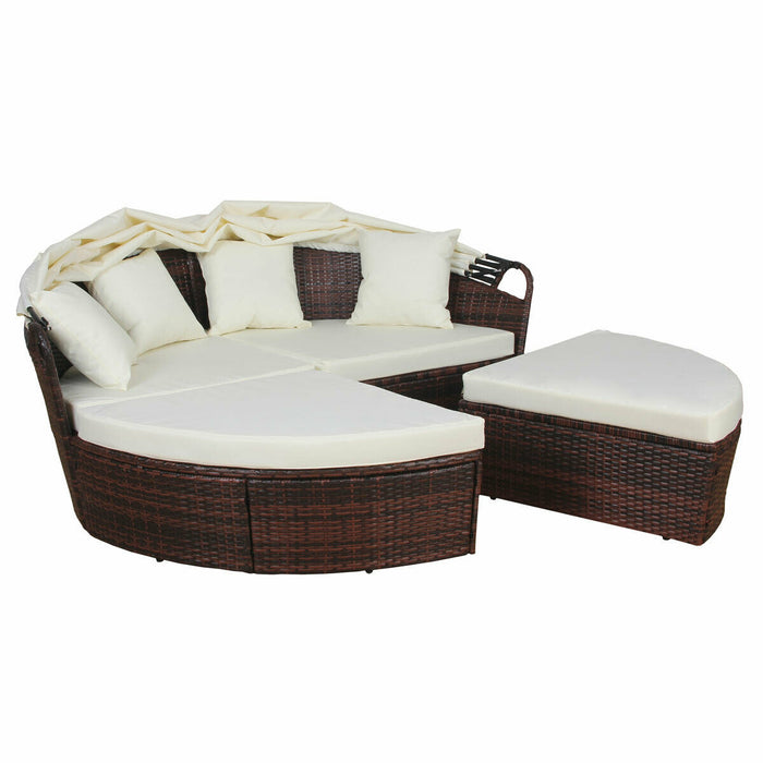 SVITA Savannah Sonneninsel aus braunem Polyrattan mit cremefarbenen Polstern und Kissen