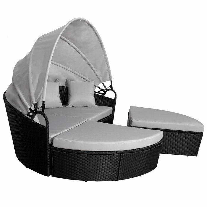 SVITA Savannah Sonneninsel mit verstellbarem Sonnendach, Polsterauflagen und zwei Kissen aus Rattan, trennbaren Modulen