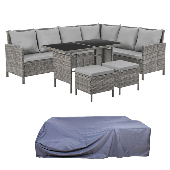 MADISON Set Poly-Rattan Garten-Lounge Rattan-Set Abdeckhaube Grau