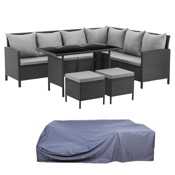 MADISON Essgruppe Set Abdeckhaube Rattan-Lounge Garnitur Schwarz