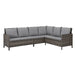 Eck-Gartenlounge aus braunem Polyrattan mit grauen Sitz- und Rückenkissen