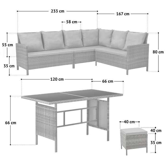 MADISON Set Poly-Rattan Garten-Lounge Rattan-Set Abdeckhaube Grau