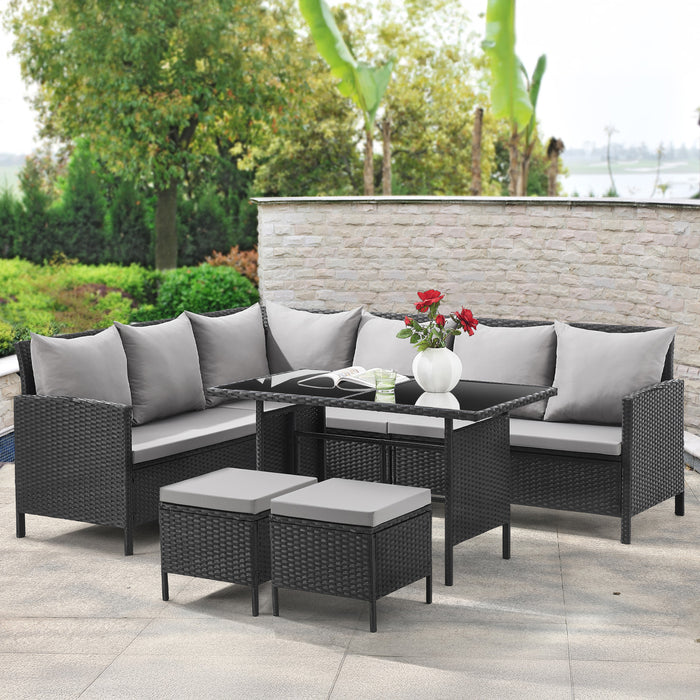 MADISON Essgruppe Set Abdeckhaube Rattan-Lounge Garnitur Schwarz