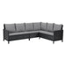 Eck-Lounge-Sofa aus schwarzem Polyrattan mit grauen Sitz- und Rückenkissen