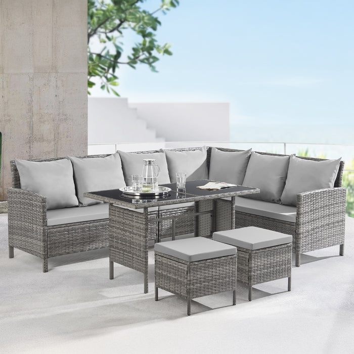 MADISON Set Poly-Rattan Garten-Lounge Rattan-Set Abdeckhaube Grau