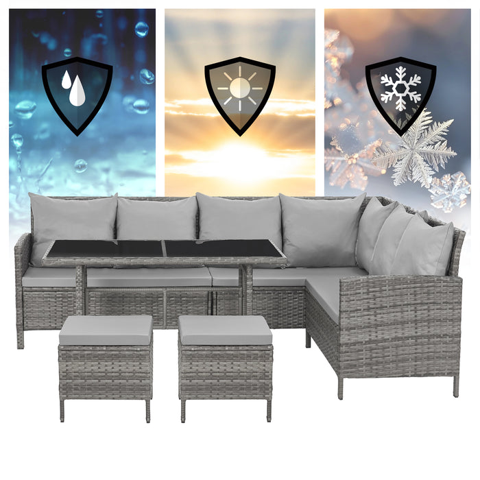 MADISON Set Poly-Rattan Garten-Lounge Rattan-Set Abdeckhaube Grau