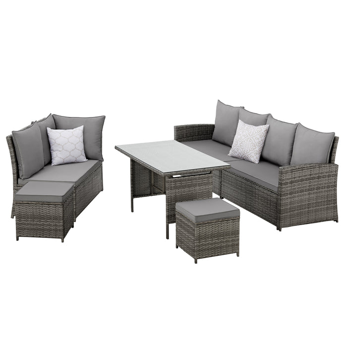 MONROE Garten-Lounge Set Outdoor Rattanlounge Essgruppe Polyrattan Lounge-Möbel Sitzgruppe Schwarz/Grau/Braun