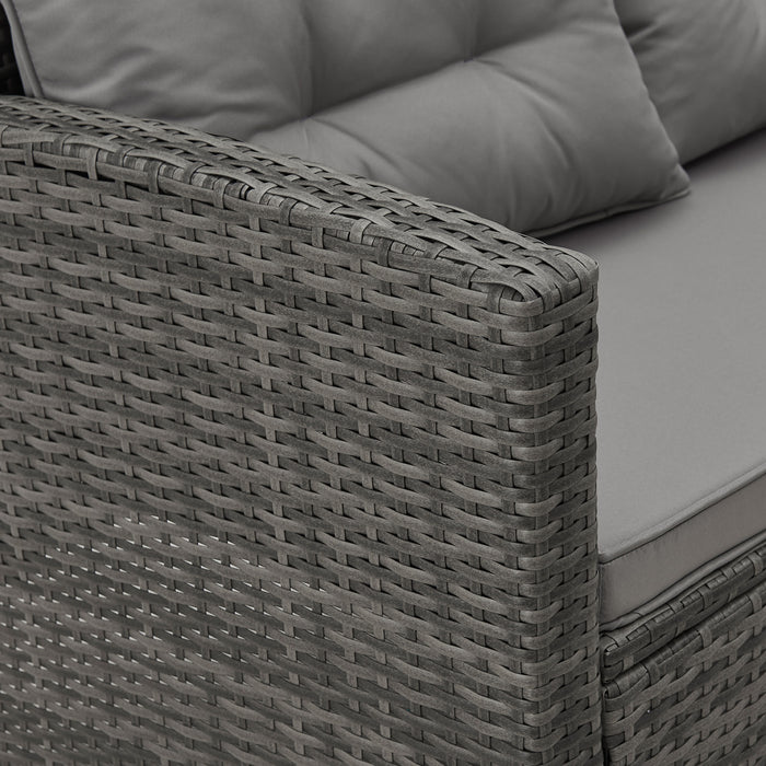 MONROE Garten-Lounge Set Outdoor Rattanlounge Essgruppe Polyrattan Lounge-Möbel Sitzgruppe Schwarz/Grau/Braun