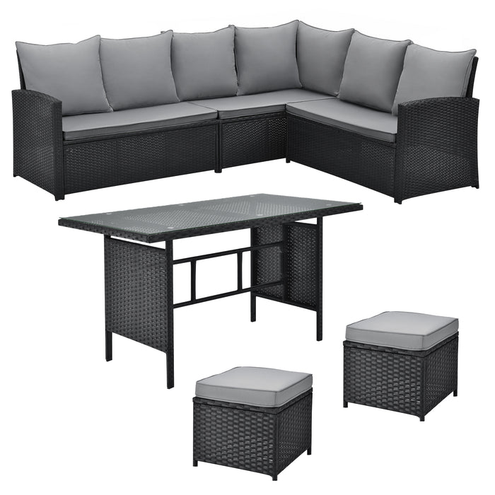 MONROE Garten-Lounge Set Outdoor Rattanlounge Essgruppe Polyrattan Lounge-Möbel Sitzgruppe Schwarz/Grau/Braun