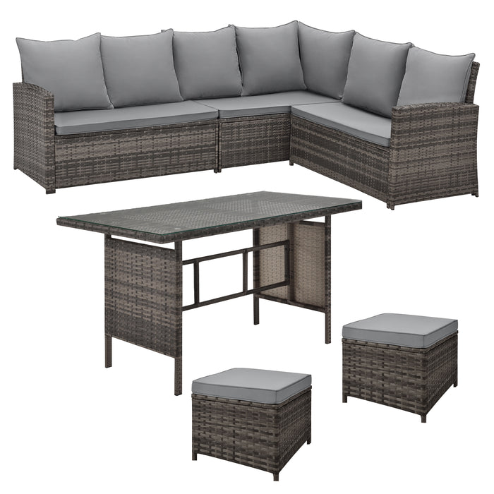 MONROE Garten-Lounge Set Outdoor Rattanlounge Essgruppe Polyrattan Lounge-Möbel Sitzgruppe Schwarz/Grau/Braun