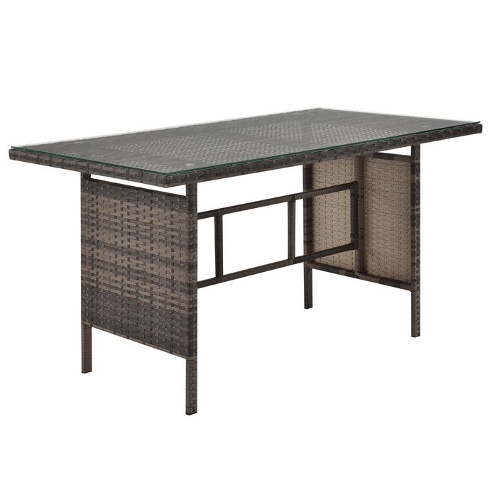 Rechteckiger Gartentisch mit Gestell aus braunem Polyrattan und schwarzer Glasplatte