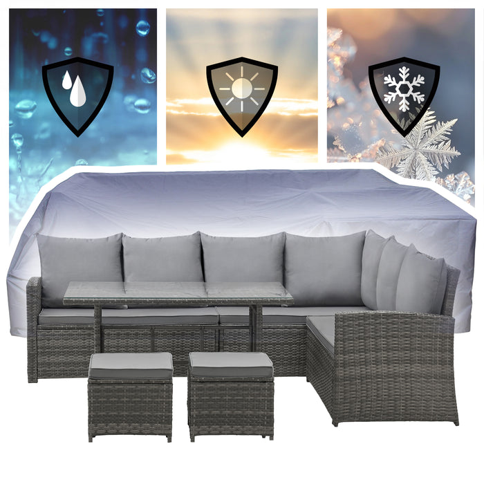 SVITA MONROE Garten-Lounge Set Abdeckhaube Outdoor Rattanlounge Essgruppe Polyrattan Lounge-Möbel Sitzgruppe Grau