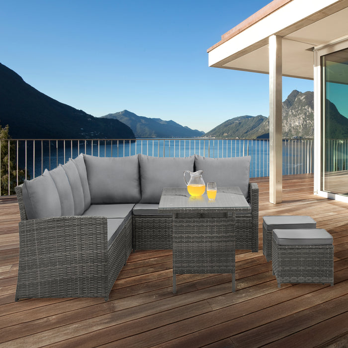 SVITA MONROE Garten-Lounge Set Abdeckhaube Outdoor Rattanlounge Essgruppe Polyrattan Lounge-Möbel Sitzgruppe Grau