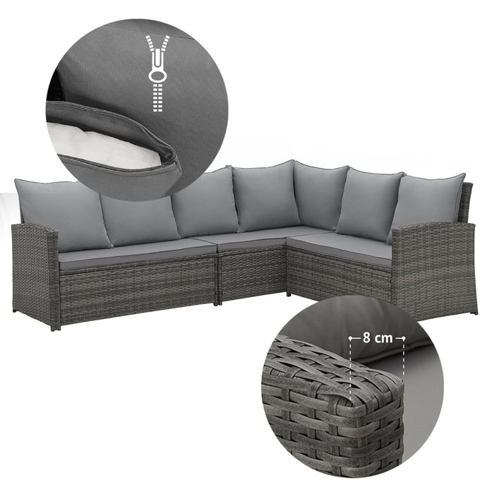 SVITA MONROE Garten-Lounge Set Abdeckhaube Outdoor Rattanlounge Essgruppe Polyrattan Lounge-Möbel Sitzgruppe Grau