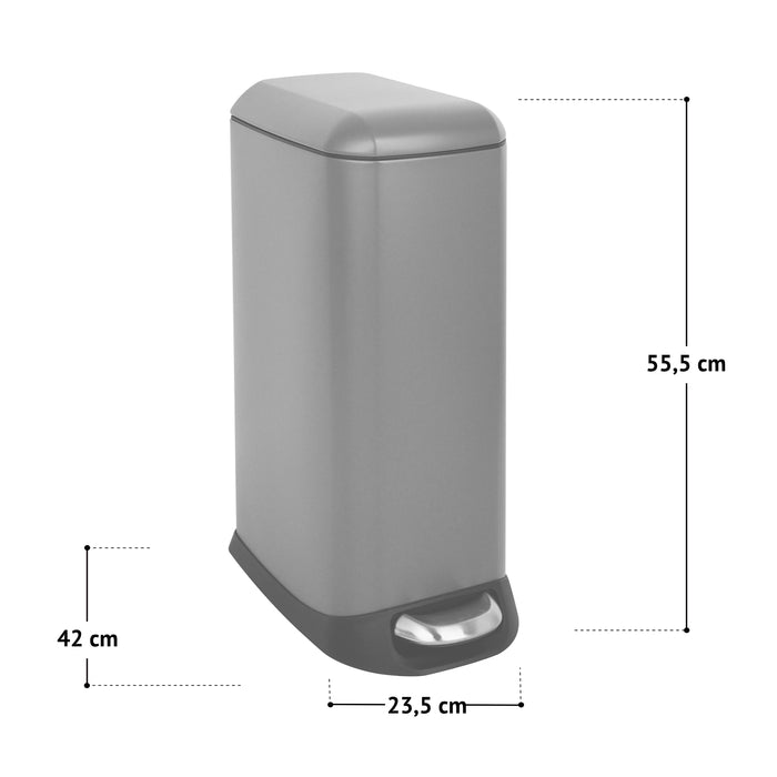 Grauer rechteckiger Mülleimer mit Pedal, Höhe 55,5 cm, Breite 23,5 cm, Tiefe 42 cm