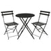Kleines Metall-Bistro-Set mit rundem Tisch und zwei Klappstühlen in schwarz
