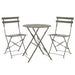 Kleines Metall-Bistro-Set mit rundem Tisch und zwei Klappstühlen in taupe