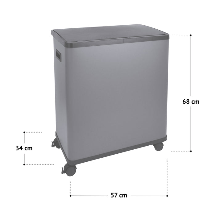 SVITA SR2X30 Sensor-Mülleimer mit 60 Litern Fassungsvermögen, rechteckig, mit Deckel und Rollen, Maße 68 cm hoch, 57 cm breit, 34 cm tief