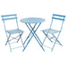 Kleines Metall-Bistro-Set mit rundem Tisch und zwei Klappstühlen in blau