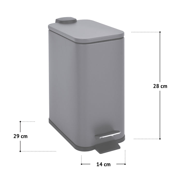 SVITA ST5 Mülleimer mit 5 Litern Fassungsvermögen, rechteckig, mit Pedal, Maße 29 cm Höhe, 14 cm Breite, 28 cm Tiefe