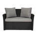 Zweisitzer Garten-Sofa aus schwarzen Polyrattan mit grauen Sitz- und Rückenkissen