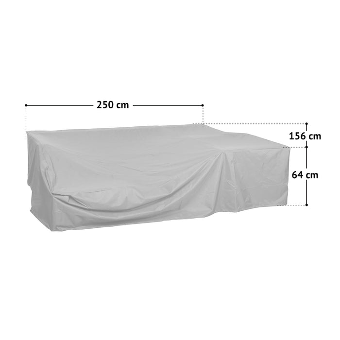 Graue Schutzhülle für Sitzgruppe SVITA CALIFORNIA und QUEENS mit den Maßen 250 cm Länge, 156 cm Breite und 64 cm Höhe