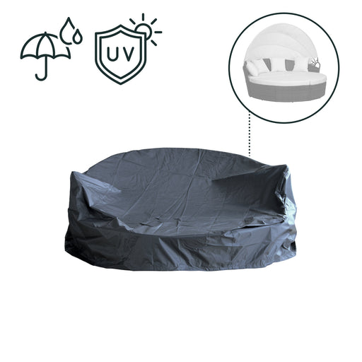 Schwarze Abdeckung für SVITA Sonneninsel, wasser- und UV-beständig, mit kleiner Abbildung der abgedeckten Sonneninsel