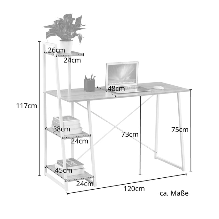COMBO1 Schreibtisch Regal Holz-Optik Nussbaum Eiche Metall-Beine