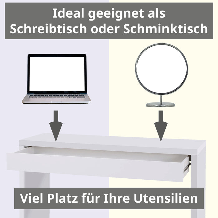 Weißer Tisch mit Schublade, geeignet als Schreibtisch oder Schminktisch mit viel Platz für Ihre Utensilien