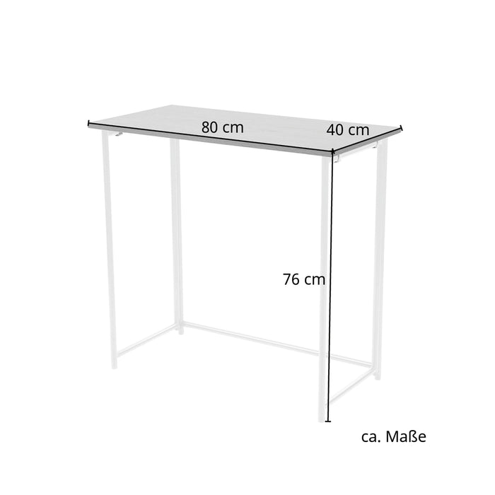 Schlichter Schreibtisch mit weißem Gestell, Maße 80 cm breit, 40 cm tief, 76 cm hoch
